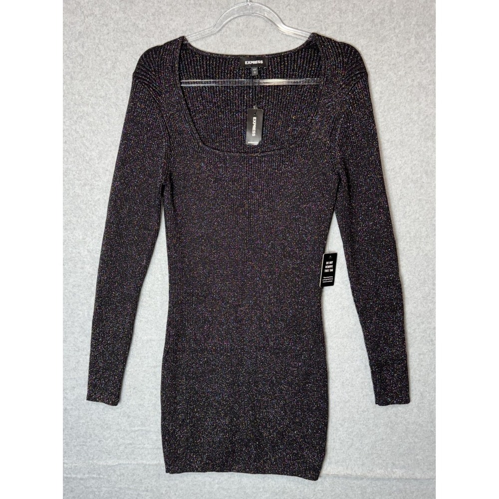 Express Sweater Dress Womens Large Black Metallic Knit Long Sleeve New With Tags